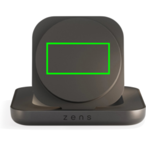 Standskizze: Druckverfahren Lasergravur auf Position „Artikel Vorderseite (max. 40 x 20 mm)“ – Zens Magnetic Nightstand Charger – Qi2-Nachttisch-Ladegerät mit Lasergravur