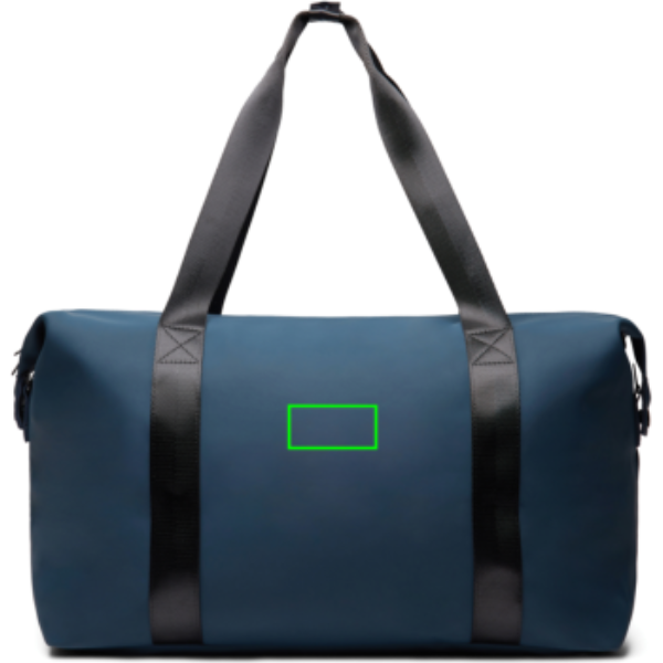 Standskizze: Druckverfahren PU-Etikett Baltimore marineblau auf Position „Artikel Rückseite“ – VINGA Baltimore RCS 24h Wochenendtasche mit Logo bedrucken