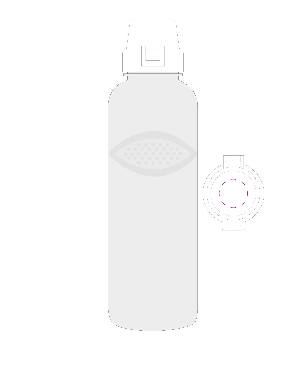 Standskizze: Druckposition „auf Deckel (max. Ø 25 mm)“ – Trinkflasche Carve School 1,0 l – Tritan mit Griffmulden