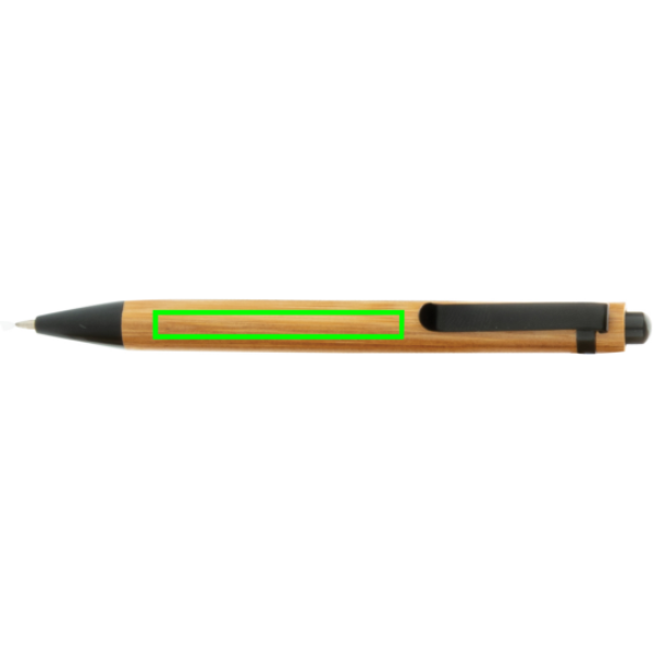 Standskizze: Druckverfahren CO2 Gravur auf Position „vor dem Clip (max. 6 x 50 mm)“ – A5 Bambus Notizbuch mit Bambusstift, bedruckbar