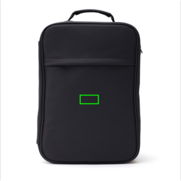 Standskizze: Druckverfahren PU-Etikett Baltimore schwarz auf Position „Artikel Vorderseite unten“ – VINGA Baltimore Travel Rucksack 17 Zoll mit Logodruck