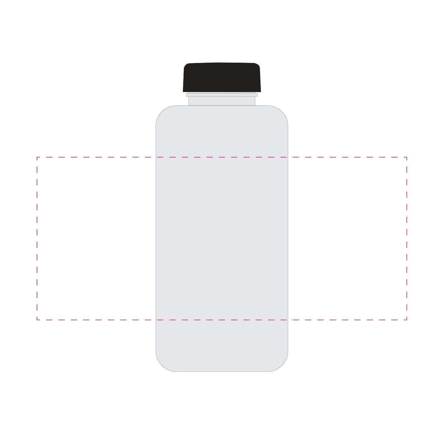 Standskizze: Druckposition „rundum (max. 250×110 mm)“ – Trinkflasche Refresh 1,0 l aus Tritan – mit Silikonstrap