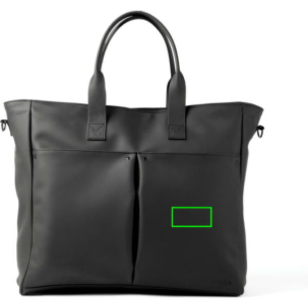 Standskizze: Druckverfahren PU-Etikett Baltimore schwarz auf Position „Artikel Vorderseite rechts“ – VINGA Baltimore Hybrid Office-Bag 17 Zoll – Laptoptasche mit Logo-Druck