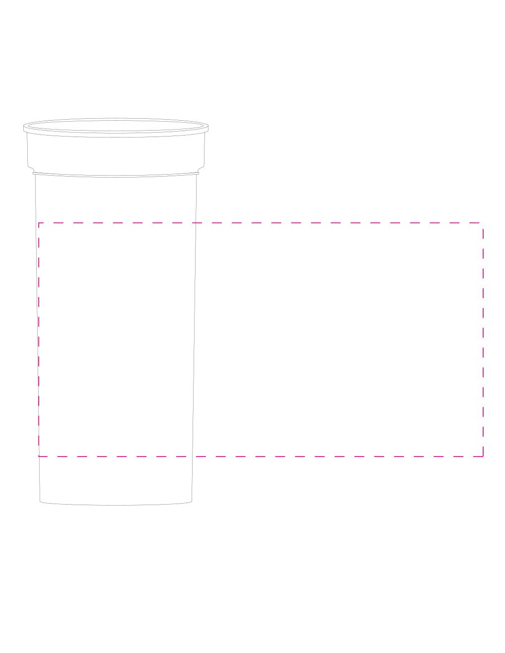 Standskizze: Druckposition „rundum (max. 190×100 mm)“ – Pfandbecher 0,5 l – stapelbarer Mehrwegbecher aus Kunststoff