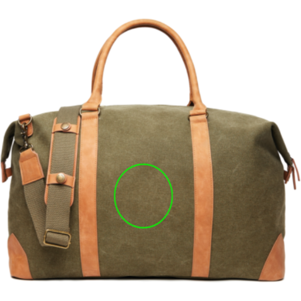 Standskizze: Druckverfahren Bestickung auf Position „Artikel Vorderseite“ – VINGA Bosler Weekender aus RCS-recyceltem Canvas mit Logo veredelbar