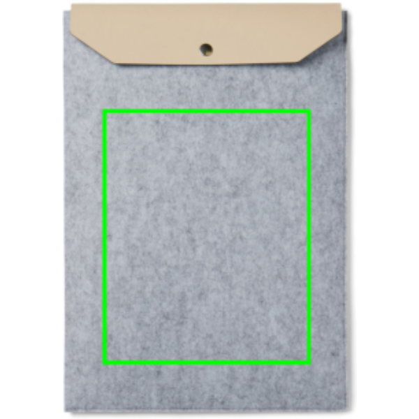 Standskizze: Druckverfahren Digital Transfer auf Position „Artikel Vorderseite (max. 180 x 220 mm)“ – VINGA Albon Laptophülle 15 Zoll aus GRS-recyceltem Filz mit PU-Klappe