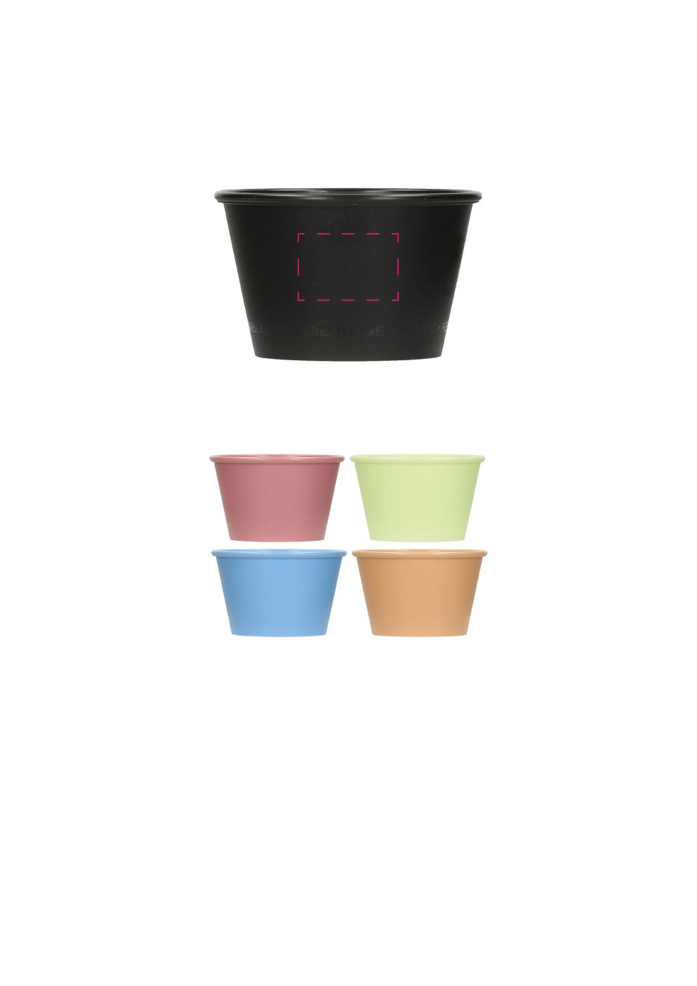 Standskizze: Druckposition „seitlich (max. 30×20 mm)“ – Mehrwegbecher ToGo 0,1 l – Kunststoff, mit Logo bedruckbar
