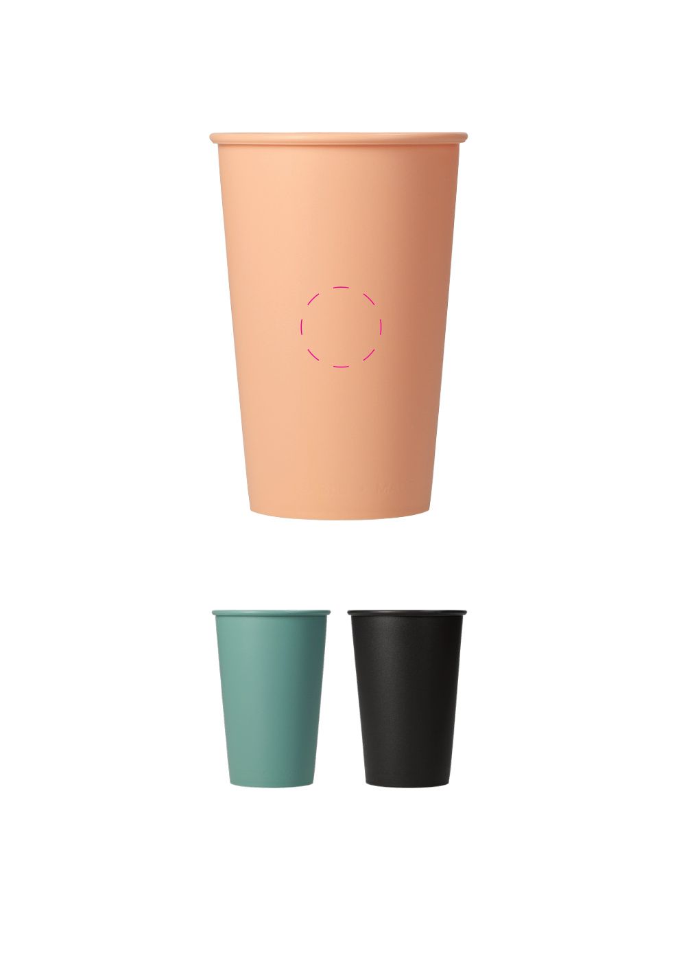Standskizze: Druckposition „mittig (max. Ø 25 mm)“ – Coffee-to-go-Becher ToGo 300 ml – Mehrwegbecher aus Kunststoff, Made in Germany