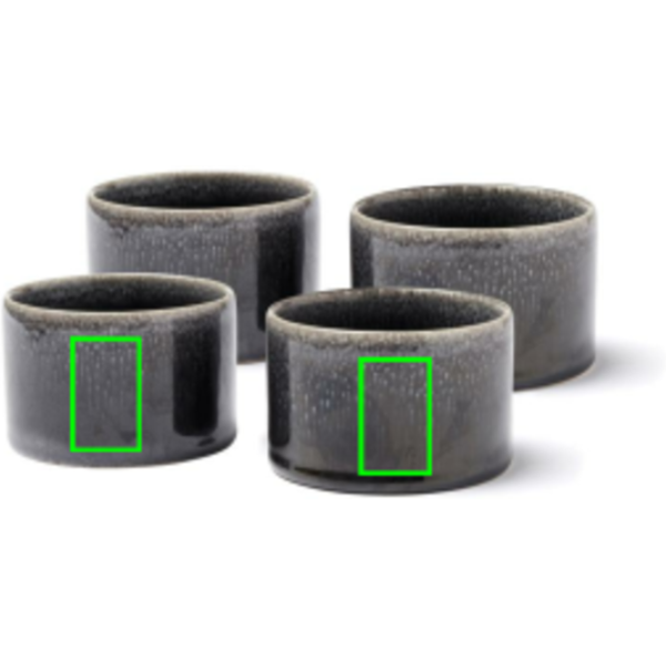 Standskizze: Druckverfahren Tampondruck auf Position „Artikel Vorderseite (max. 25 x 40 mm)“ – Vinga Nomimono Schalen-Set 4er aus Steingut mit Tampondruck-Veredelung
