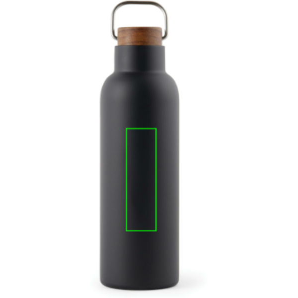 Standskizze: Druckverfahren Lasergravur auf Position „Artikel Rückseite Mitte“ – VINGA Ciro Vakuumflasche 800 ml aus 79 % recyceltem Edelstahl mit Akazienholz-Deckel