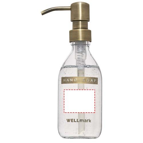 Standskizze: Druckverfahren Digital-Sticker auf Position „Seife“ – Wellmark Discovery 250 ml Handseifenspender und 150 g Duftkerze im Set