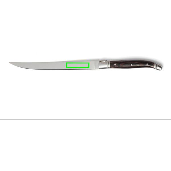 Standskizze: Druckverfahren Lasergravur auf Position „Messer (max. 25 x 6 mm)“ – VINGA Gigaro Tranchier-Set Edelstahl/Holz, 30,5 cm – mit Lasergravur veredelbar