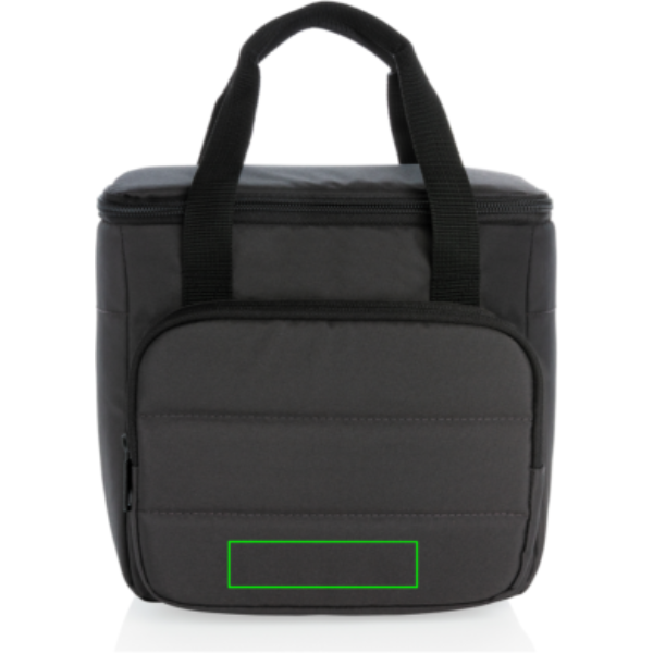 Standskizze: Druckverfahren Siebdruck Transfer auf Position „Artikel Vorderseite unten (max. 100 x 25 mm)“ – Impact AWARE RPET Kühltasche schwarz – mit Logo bedruckbar