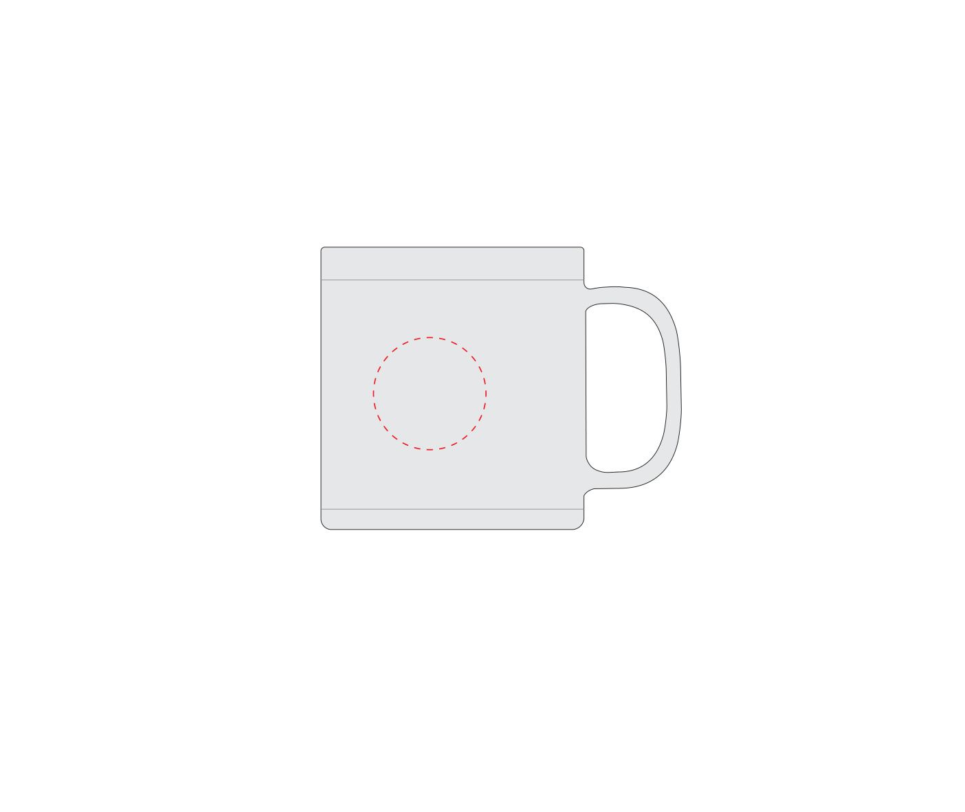 Standskizze: Druckposition „links vom Henkel (max. Ø 35 mm)“ – Kunststoff-Tasse Mira 0,35 l – Made in Germany, bedruckbar