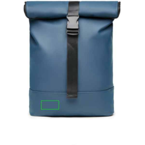 Standskizze: Druckverfahren PU-Etikett Baltimore marineblau auf Position „Artikel linke Seite unten“ – VINGA Baltimore Fahrradtasche mit 17-Zoll-Laptopfach, wandelbar zum Rucksack