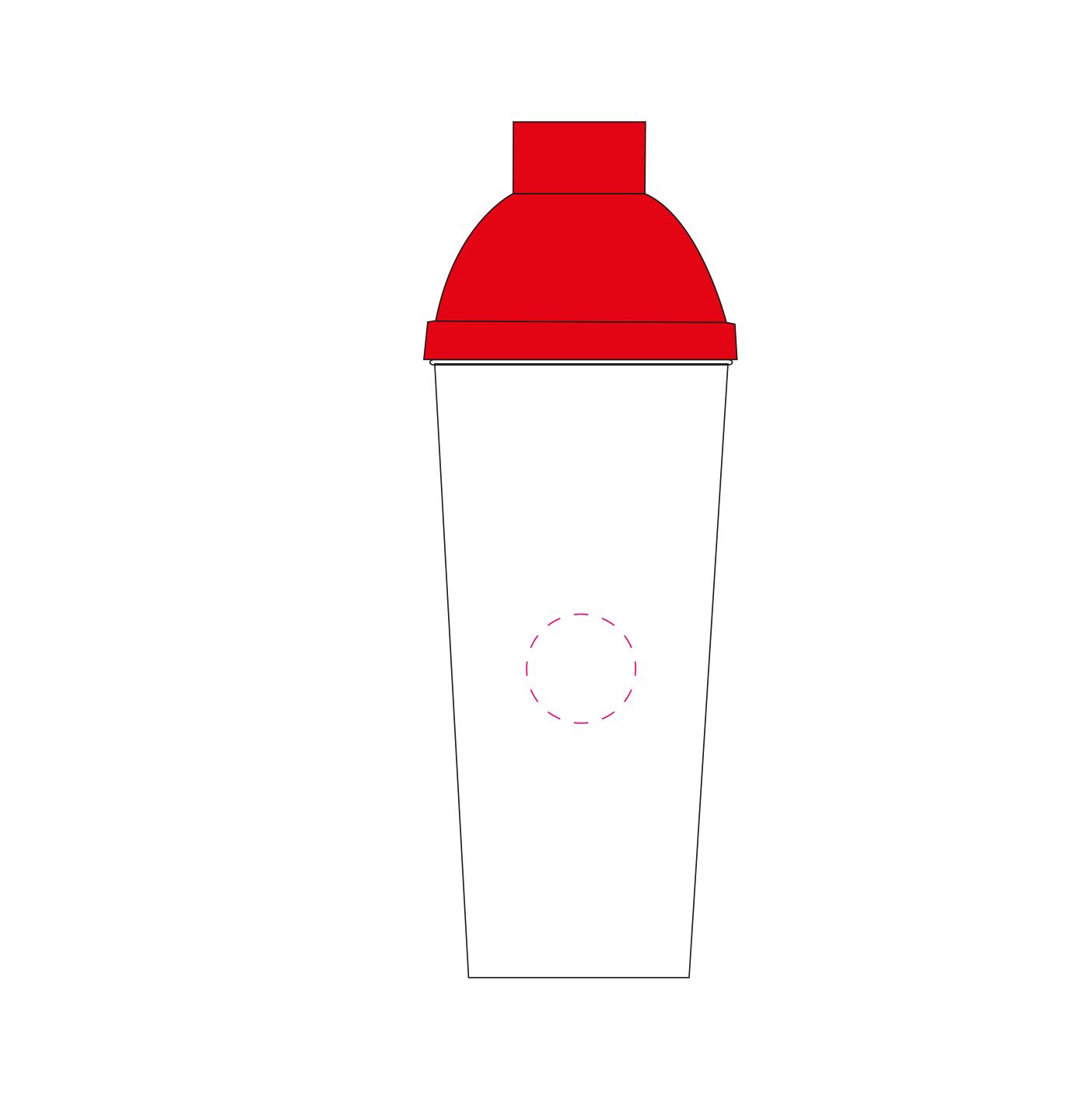Standskizze: Druckposition „mittig (max. Ø 30 mm)“ – Shaker Lagoon 0,5 l – transparenter Kunststoff mit Schraubdeckel
