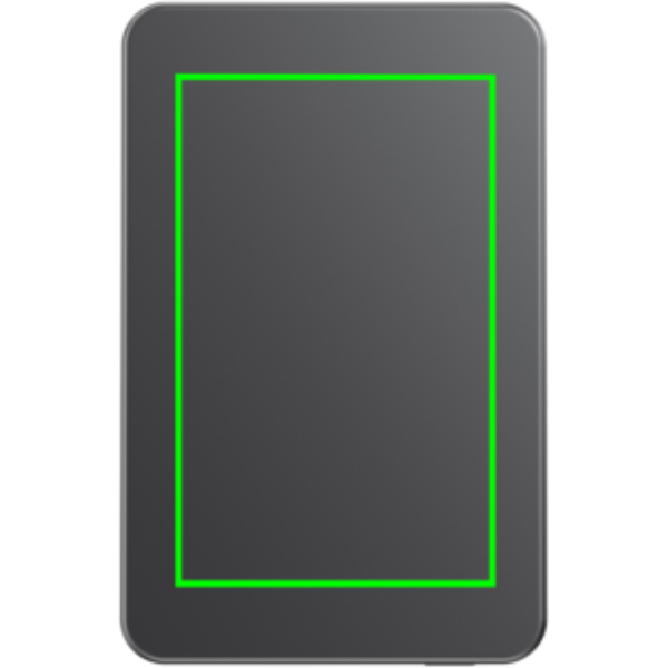 Standskizze: Druckverfahren Tampondruck auf Position „Artikel Rückseite“ – Urban Vitamin Marin Magnet-Powerbank 5.000 mAh, 15 W kabellos – mit Logo gravierbar