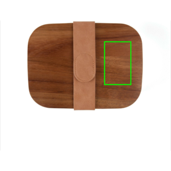 Standskizze: Druckverfahren CO2 Gravur auf Position „Artikeloberseite rechts“ – VINGA Ciro Lunchbox aus 39 % RCS-recyceltem Edelstahl mit FSC-Akazienholz-Deckel