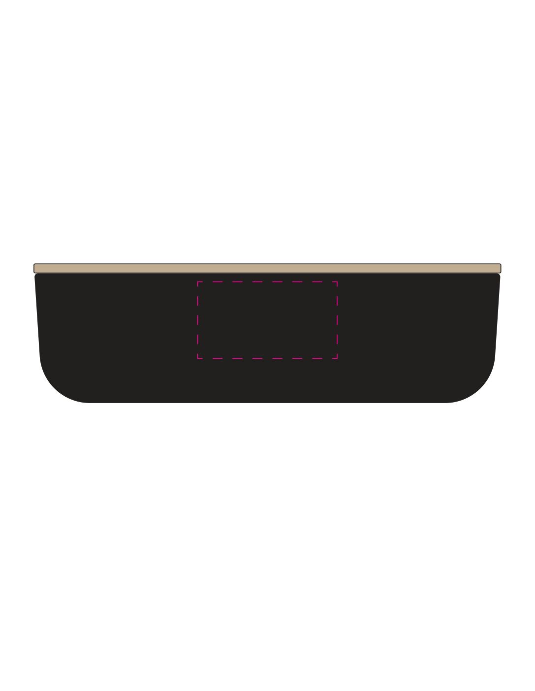 Standskizze: Druckposition „mittig auf lange Seite (max. 60×33 mm)“ – Vorratsdose Beech – Buchenholz-Deckel mit Elastikband
