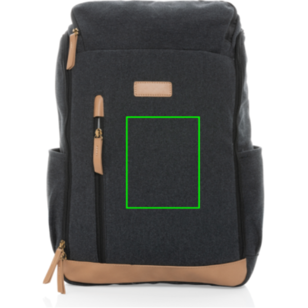 Standskizze: Druckverfahren Siebdruck Transfer auf Position „Artikel Vorderseite“ – Impact AWARE™ 16 oz. Laptop-Rucksack 15 Zoll aus recyceltem Canvas, bedruckbar