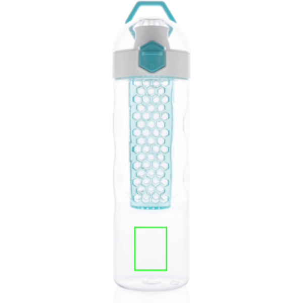 Standskizze: Druckverfahren Tampondruck auf Position „Artikel Vorderseite unten (max. 30 x 40 mm)“ – XD Xclusive Honeycomb Aromaflasche 700 ml türkis, Tritan BPA-frei, mit Logo bedruckbar