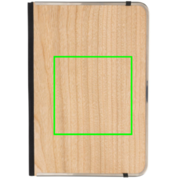 Standskizze: Druckverfahren CO2 Gravur auf Position „Artikel Rückseite Mitte“ – XD Collection Treeline A5 Notizbuch mit Holzeinband – mit Logo bedruckbar
