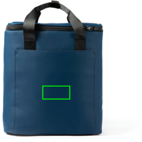 Standskizze: Druckverfahren PU-Etikett Baltimore marineblau auf Position „Artikel Vorderseite“ – VINGA Baltimore Trail Kühlrucksack — isoliert, mit Logo veredelbar