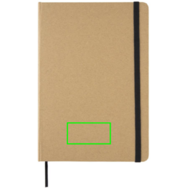 Standskizze: Druckverfahren Tampondruck auf Position „Artikel Vorderseite unten“ – Kraft A5 Notizbuch mit Recyclingpapier, BSCI, bedruckbar