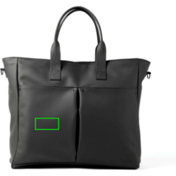 Standskizze: Druckverfahren PU-Etikett Baltimore schwarz auf Position „Artikel Vorderseite links“ – VINGA Baltimore Hybrid Office-Bag 17 Zoll – Laptoptasche mit Logo-Druck