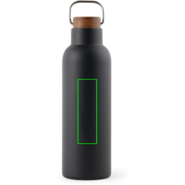 Standskizze: Druckverfahren Lasergravur auf Position „Artikel Vorderseite Mitte“ – VINGA Ciro Vakuumflasche 800 ml aus 79 % recyceltem Edelstahl mit Akazienholz-Deckel