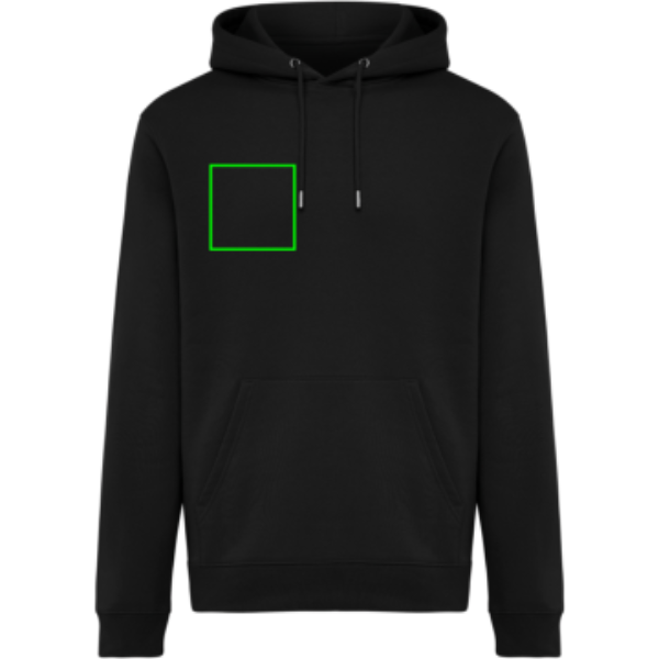 Standskizze: Druckverfahren Siebdruck Transfer auf Position „Brust Vorderseite rechts“ – IQONIQ Joshua Hoodie 340 g/m² aus Bio- und recycelter Baumwolle – mit Logo bestickbar und bedruckbar