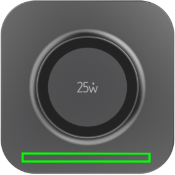 Standskizze: Druckverfahren Tampondruck auf Position „Artikel oben (max. 60 x 5 mm)“ – XD Xclusive Quantum 25W magnetisches Wireless-Charging-Pad – recyceltes ABS, bedruckbar