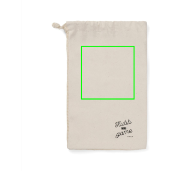 Standskizze: Druckverfahren Digital Transfer auf Position „Hülle (max. 90 x 90 mm)“ – VINGA Kubb Mini Spiel aus FSC®-Holz mit Logo bedruckbar