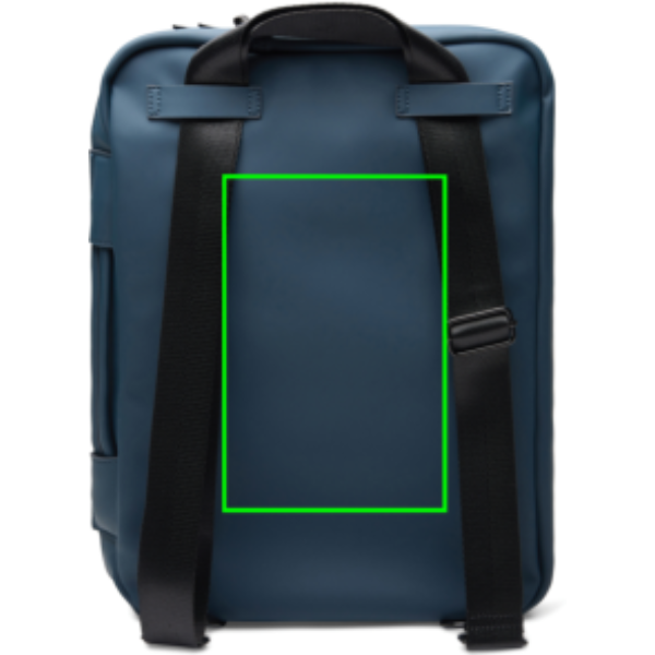 Standskizze: Druckverfahren PU-Etikett Baltimore marineblau auf Position „Artikel Rückseite“ – VINGA Baltimore wandelbare Rucksack-Aktentasche mit Logo