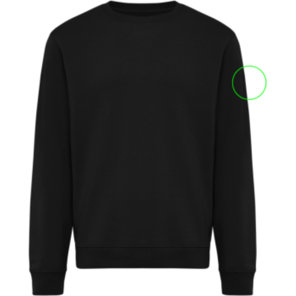 Standskizze: Druckverfahren Bestickung auf Position „Ärmel links“ – IQONIQ Torla Rundhals-Pullover aus Baumwolle, 340 g/m², bedruck- und bestickbar
