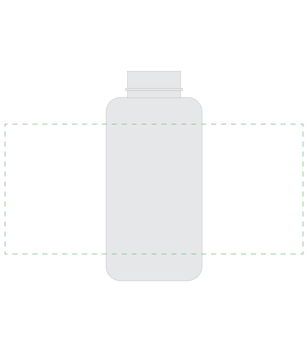 Standskizze: Druckposition „rundum auf transparente Flasche (max. 252×110 mm)“ – Tritan-Trinkflasche Pure 700ml – mit Edelstahl-Deckel und Schlaufe