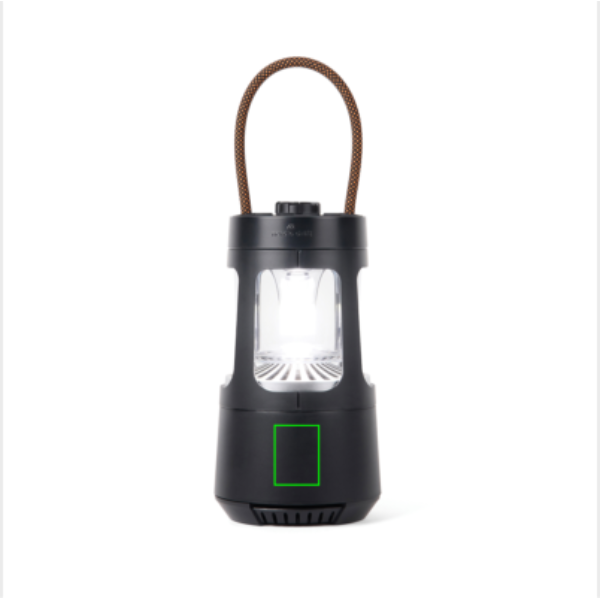 Standskizze: Druckverfahren Tampondruck auf Position „Artikel Vorderseite unten (max. 30 x 40 mm)“ – Nordic Drift Everest Campinglaterne mit 10-W-Lautsprecher, IPX4 – mit Logo bedruckbar