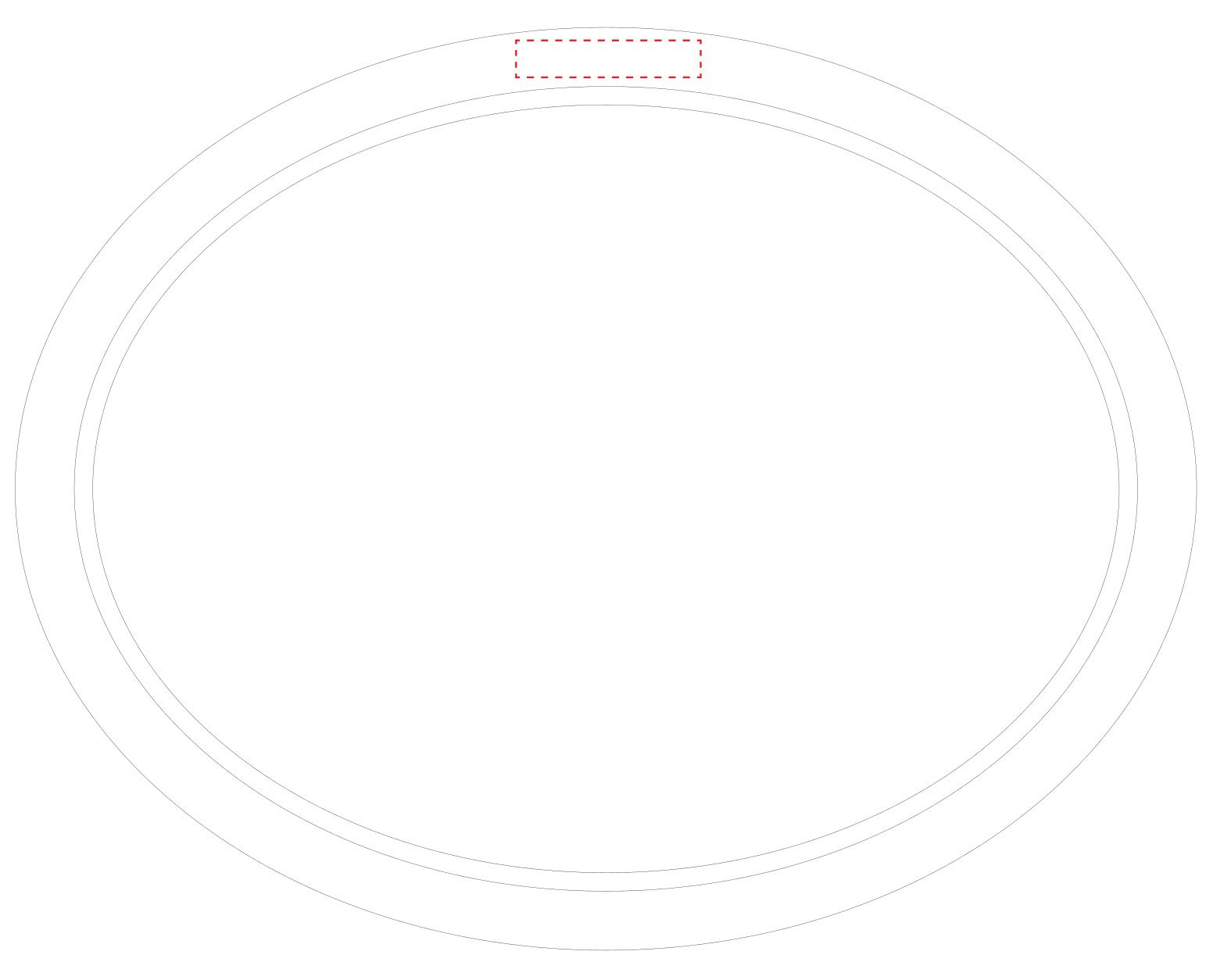 Standskizze: Druckposition „auf Rand (max. 50×10 mm)“ – Serviertablett Bistro 319 × 244 mm – Kunststoff, oval mit großer Werbefläche