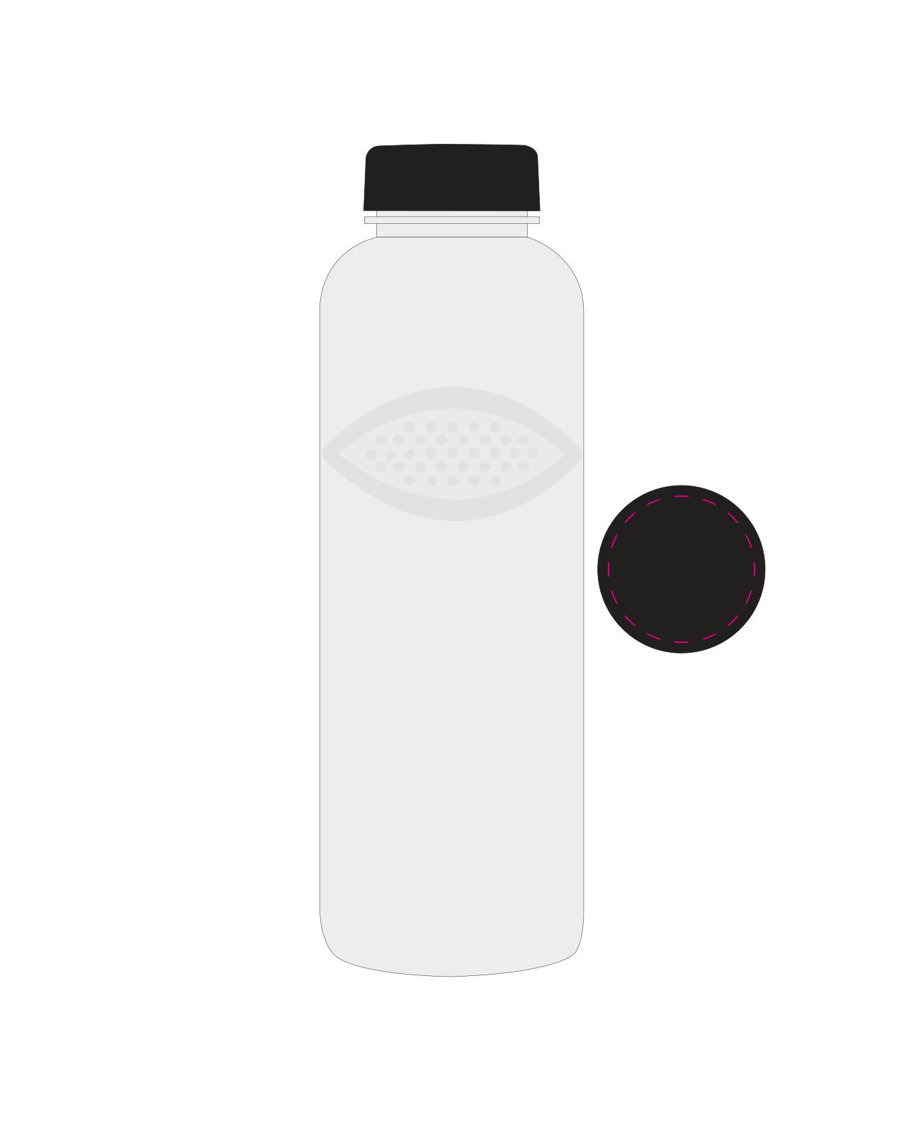 Standskizze: Druckposition „auf Deckel (max. Ø 44 mm)“ – Trinkflasche Carve Refresh 1,0 l – Tritan mit Griffmulden