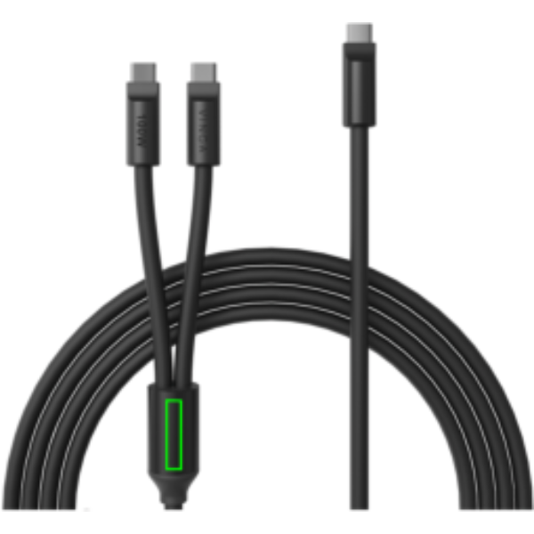 Standskizze: Druckverfahren Lasergravur auf Position „Artikel (max. 7 x 30 mm)“ – VINGA Baltimore Silikon-Multiladekabel USB-C auf 2x USB-C, 100 W, 120 cm