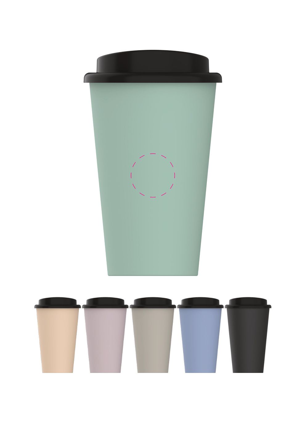 Standskizze: Druckposition „seitlich (max. Ø 30 mm)“ – Kaffeebecher Premium 350 ml – doppelwandig mit Schraubdeckel
