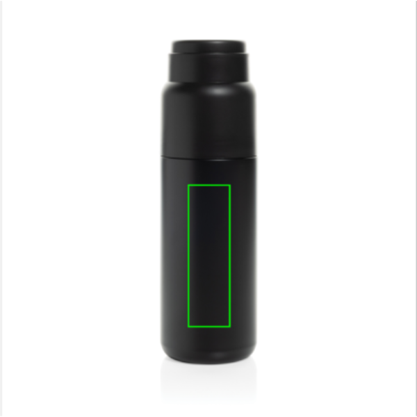 Standskizze: Druckverfahren Lasergravur auf Position „Artikel Vorderseite unten“ – XD Collection Thermocup Thermosflasche 500 ml mit Becher – mit Logo bedruckbar