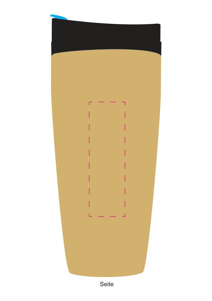Standskizze: Druckposition „Trinköffnung links (max. 25×80 mm)“ – Isolierbecher Coffee To Go 0,35 l – doppelwandig, Made in Germany
