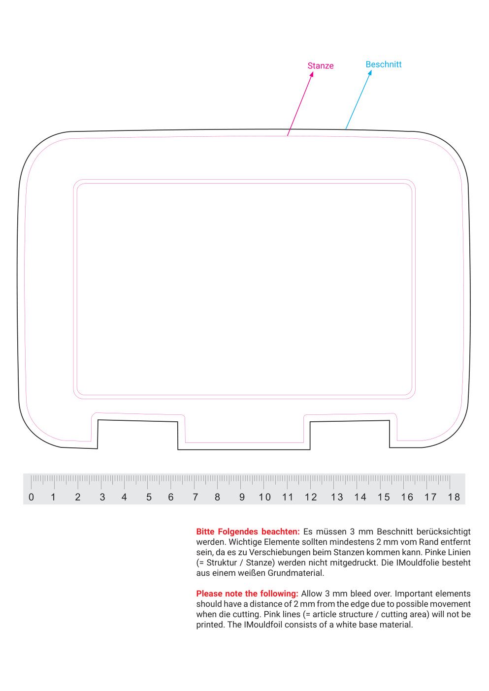 Standskizze: Druckposition „mittig auf Deckel (max. 134×190 mm)“ – Brotzeitbox Dinner-Box 180 × 130 mm – Kunststoffdose mit Klickverschluss