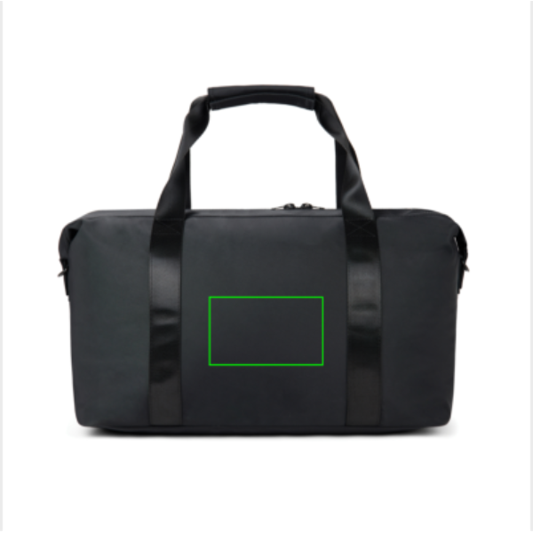 Standskizze: Druckverfahren Digital Transfer auf Position „Artikel Rückseite“ – VINGA Baltimore Neo Weekender 36,5 l aus Polyester mit 33 % RCS-Recyclinganteil – mit Logo bestickt oder bedruckt