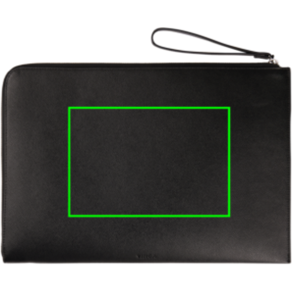Standskizze: Druckverfahren Siebdruck Transfer auf Position „Artikel Rückseite“ – VINGA Bermond 16" Laptop-Sleeve aus 41 % recyceltem PET (RCS) – mit Logo veredelbar
