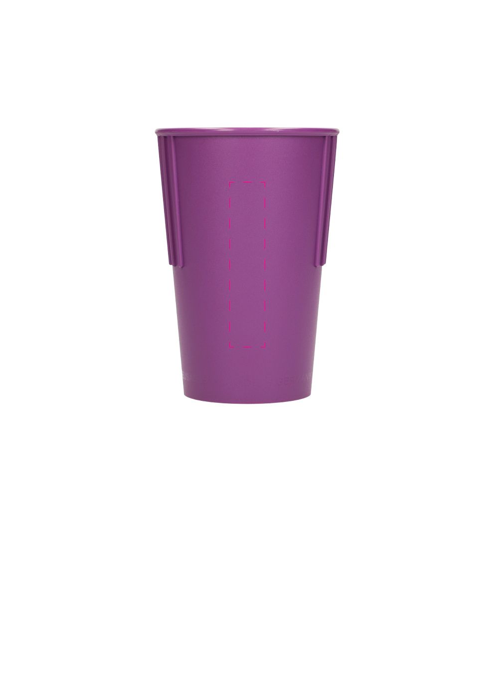 Standskizze: Druckposition „zwischen Riffel (max. 15×70 mm)“ – Riffel-Kaffeebecher ToGo 300 ml – Kunststoff mit Trinkdeckel