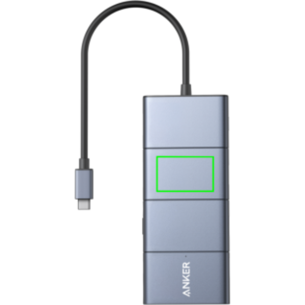 Standskizze: Druckverfahren Tampondruck auf Position „Artikel Vorderseite Mitte (max. 40 x 25 mm)“ – Anker PowerExpand 11-in-1 USB-C-Hub mit 10 Gbit/s – mit Logo bedruckbar