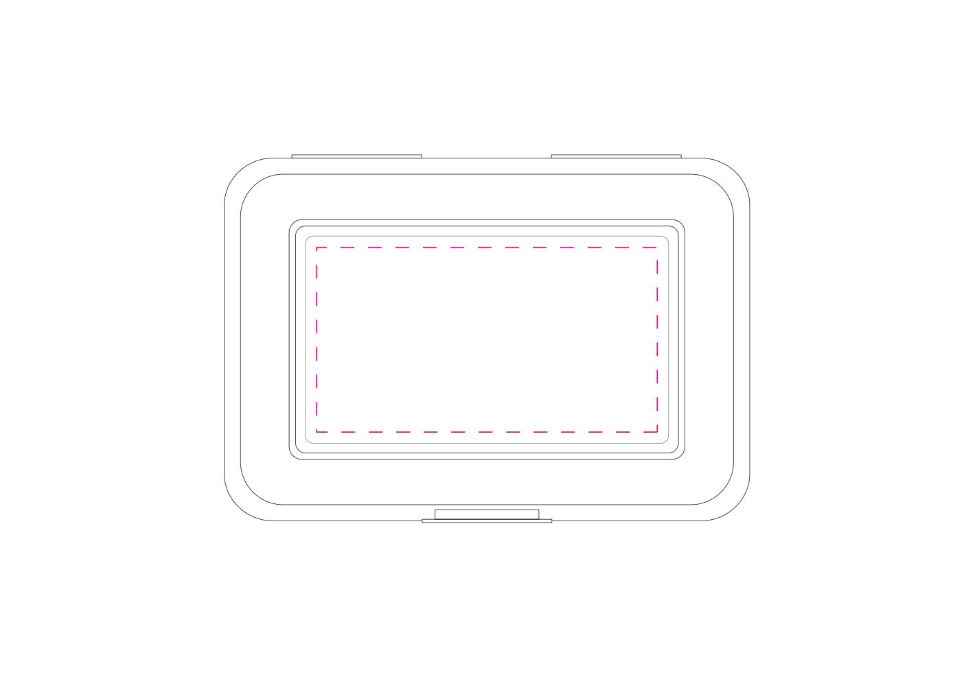 Standskizze: Druckposition „auf den Deckel (max. 57×105 mm)“ – Vorratsdose School-Box mittel – Brotzeitbox 160 × 116 mm mit Klickverschluss