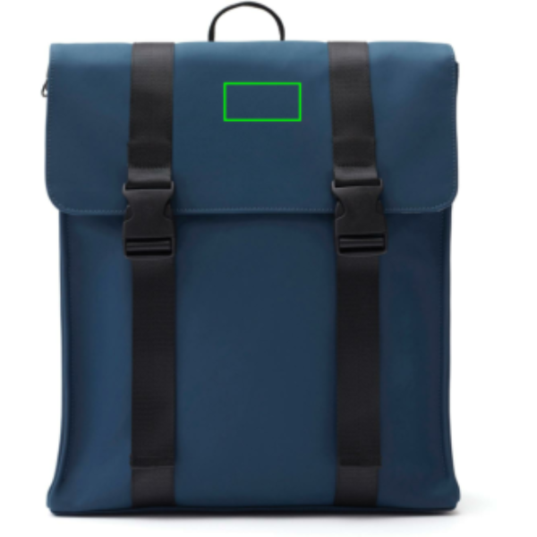 Standskizze: Druckverfahren PU-Etikett Baltimore marineblau auf Position „Artikel oben“ – VINGA Baltimore Rucksack mit 17-Zoll-Laptopfach zum Bedrucken